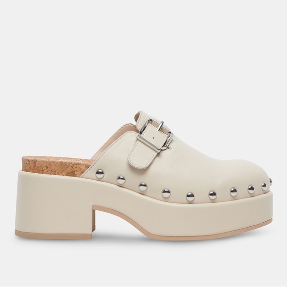Dolce Vita Yevan platform studded leather clogs mule ivory size 8.5 - Picture 1 of 8